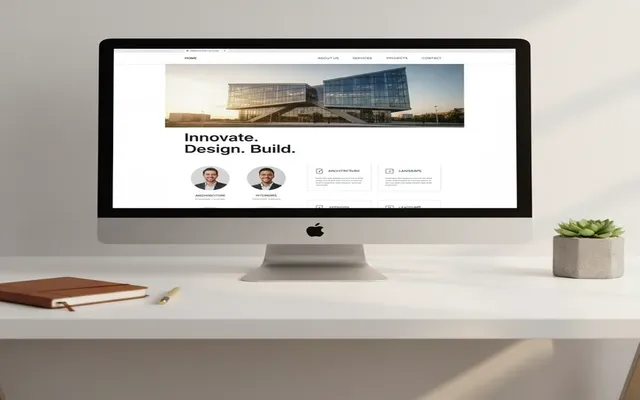 Corporate Website auf einem iMac mit Architektur-Design